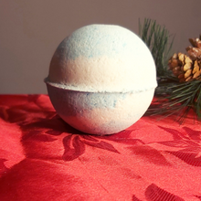Load image into Gallery viewer, Blue and white Spherical bath bomb scented with peppermint, sweet orange & ylang ylang